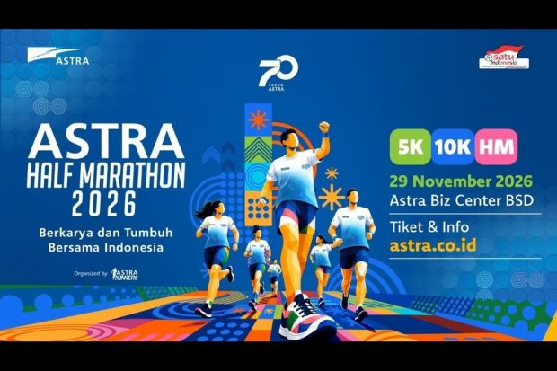 Astra Half Marathon 2026 akan digelar pada 29 November 2026 di Astra Biz Center BSD dengan kategori 5K, 10K, dan Half Marathon, sebagai bagian dari perjalanan menuju 70 tahun Astra.