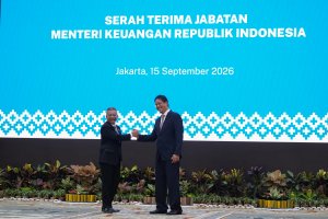 Purbaya Serahkan Jabatan Menteri Keuangan ke Suahasil Nazara (Foto: Katadata/Fauza Syahputra)