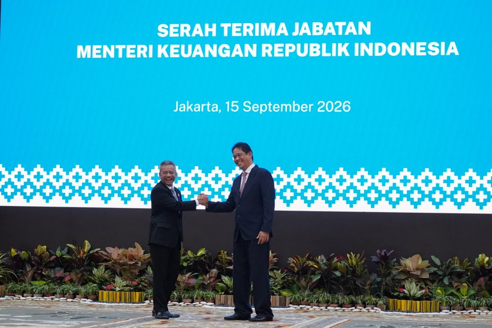 Purbaya Serahkan Jabatan Menteri Keuangan ke Suahasil Nazara (Foto: Katadata/Fauza Syahputra)