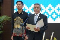 Purbaya Serahkan Jabatan Menteri Keuangan ke Suahasil Nazara (Foto: Katadata/Fauza Syahputra)