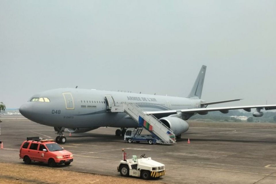 Pesawat Airbus A330 MRTT yang dimiliki French Air and Space Force atau AU Prancis di Lanud Halim Perdanakusuma, Jakarta Timur, Rabu (23/9/2026).