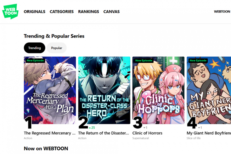tampilan situs webtoon sebagai Tempat Baca Komik Manhwa Gratis