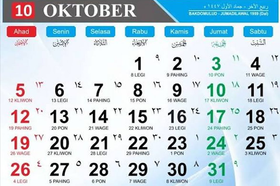 Kalender Jawa hari ini 14 Oktober 2026