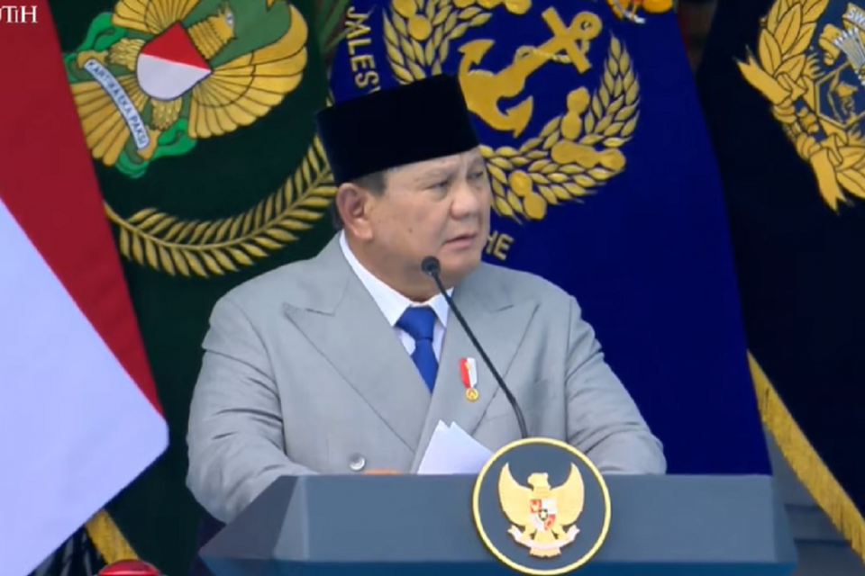 Presiden Prabowo Subianto saat HUT ke-81 TNI di Jakarta, Senin (5/10). Foto: Youtube/Sekretariat Presiden
