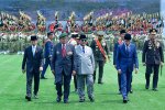 Presiden Prabowo Subianto, Susilo Bambang Yudhoyono dan Joko Widodo saat HUT Ke-81 TNI Tahun 2026 di Cilangkap, Jakarta, pada Senin pada (5/10/2026).