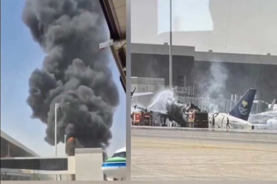 pesawat Saudia terbakar, houthi,