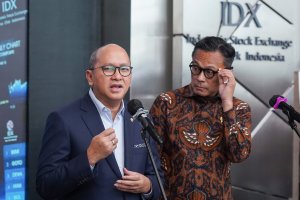 Keterangan pers perkembangan pasar modal Indonesia (Foto: Katadata/Fauza Syahputra)