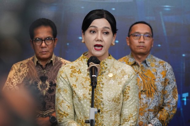 Keterangan pers perkembangan pasar modal Indonesia (Foto: Katadata/Fauza Syahputra)
