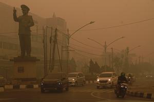 Kabut asap pekat dampak karhutla di Palangka Raya