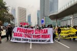 Demonstrasi mahasiswa BEM UI di Bundaran HI, Jakarta Puasat, Rabu (28/10).