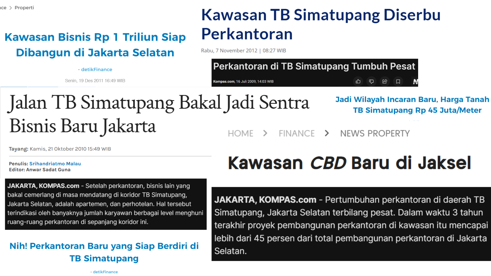 Kumpulan pemberitaan yang melabeli TB Simatupang sebagai pusat bisnis baru